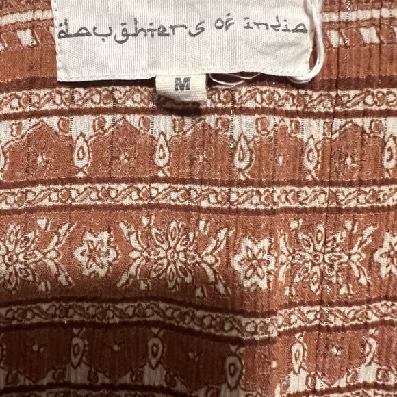 Daughters of India Mishka Mini Dress Chai Size Medium Boho Puff Sleeve Cotton - Picture 10 of 13